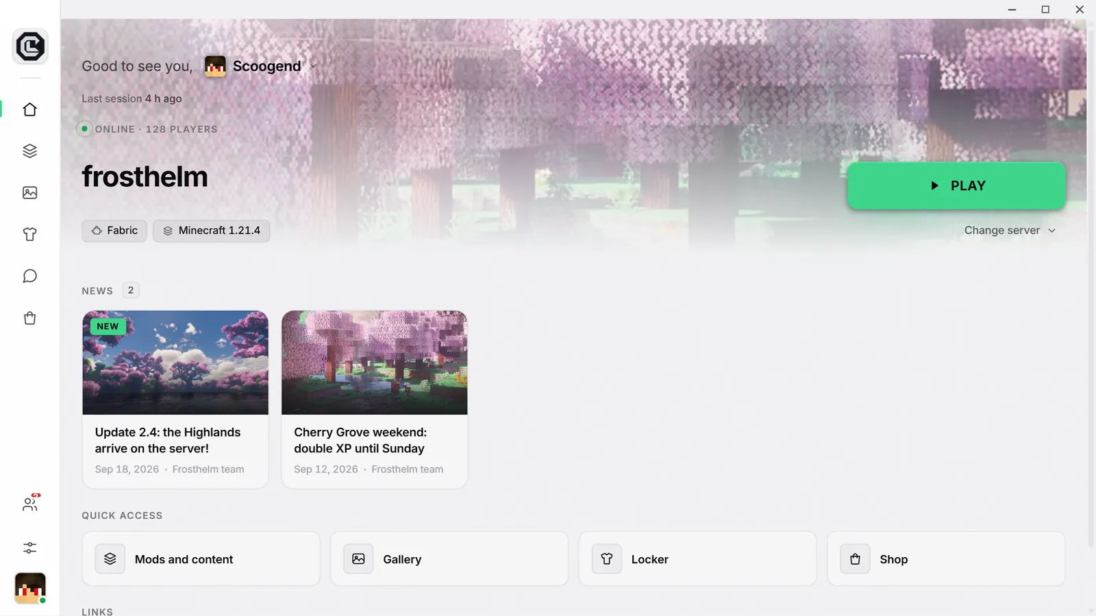 Nebula home screen with a Green accent on a Light base